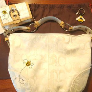 Coach Bumble Bee White Optic Hobo Tote with wallet and keyring